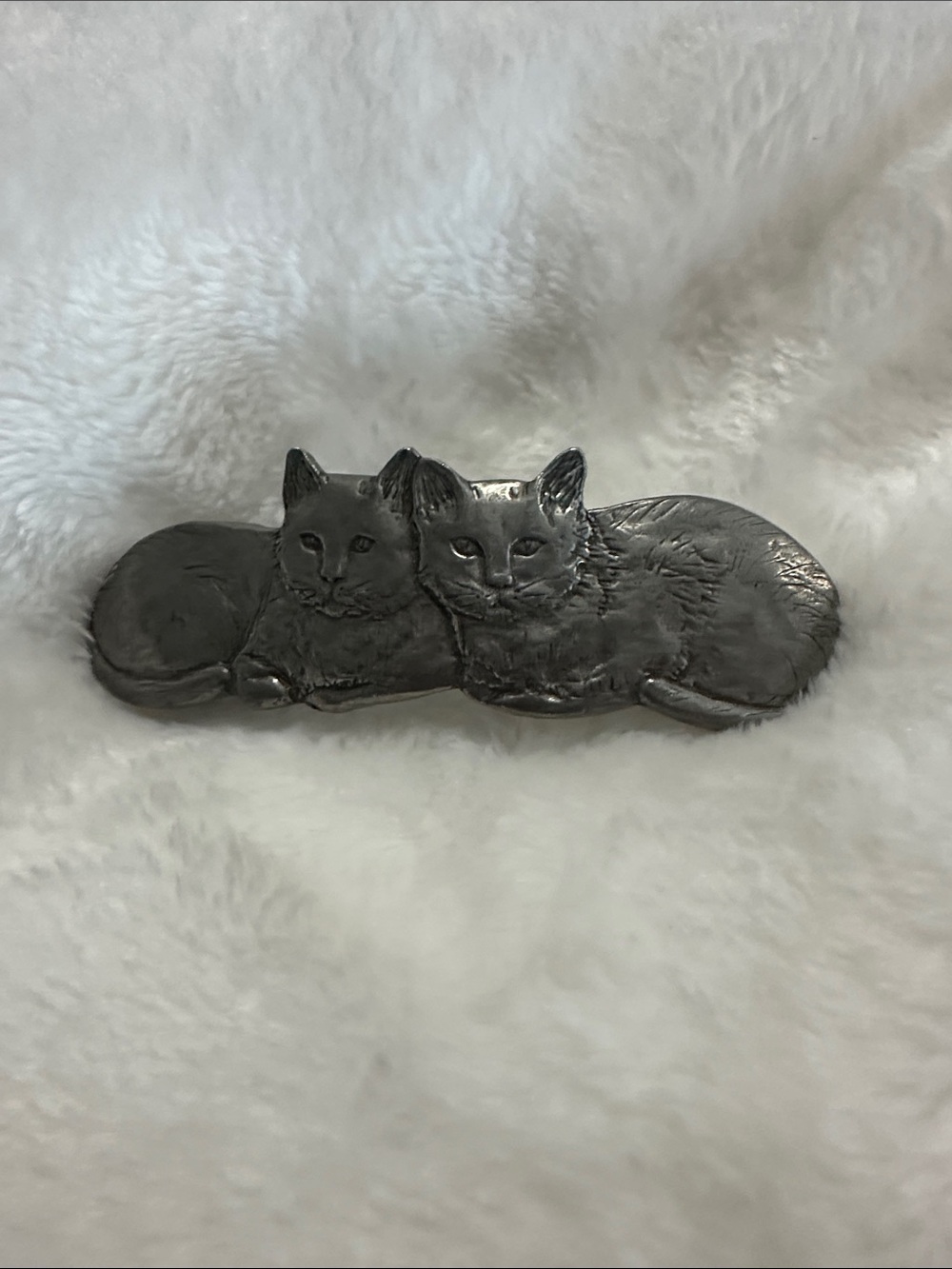 SEAGULL PEWTER Rare vintage 1988 Two Cats Hair Clip / Barrette made in Canada